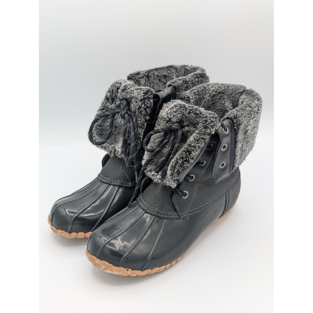 Sporto Delmar Duck Boots Size 8 Black Faux Fur Lined Waterproof Winter Outdoor